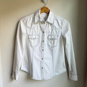 Gap XS White Western Style Button Down Shirt with Contrast Stitching Y2K